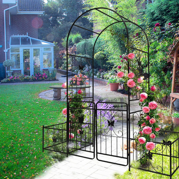 English Elm Metal Garden Arch with Double Gate Powder Coated Steel Frame for Climbing Plants W1586P148090