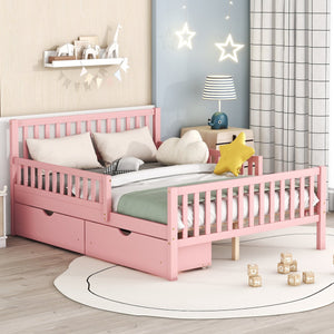 English Elm Full Wood Platform Bed with Headboard, Guardrails & Underbed Storage Drawers – Sturdy Pine Frame, 450LB Capacity Pink 78.25 L x 18.5 W x 6 H N733P172700H