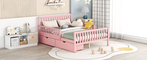 English Elm Full Wood Platform Bed with Headboard, Guardrails & Underbed Storage Drawers – Sturdy Pine Frame, 450LB Capacity Pink 78.25 L x 18.5 W x 6 H N733P172700H
