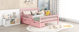 English Elm Full Size Wood Platform Bed With Guardrails On Both Sides and Two Storage Drawers ,Pink