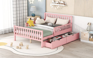 English Elm Full Wood Platform Bed with Headboard, Guardrails & Underbed Storage Drawers – Sturdy Pine Frame, 450LB Capacity Pink 78.25 L x 18.5 W x 6 H N733P172700H