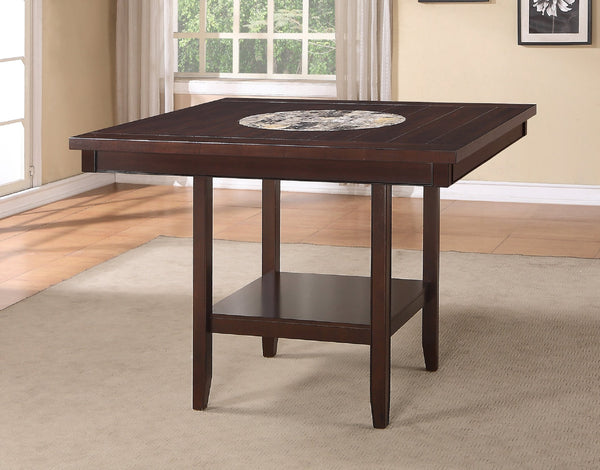 English Elm 1pc Contemporary Transitional Counter Height Dining Table with 20" Lazy Susan Plank Top and Storage Shelf Dark Brown 51.8 L x 51.8 W x 15 H B011P160136