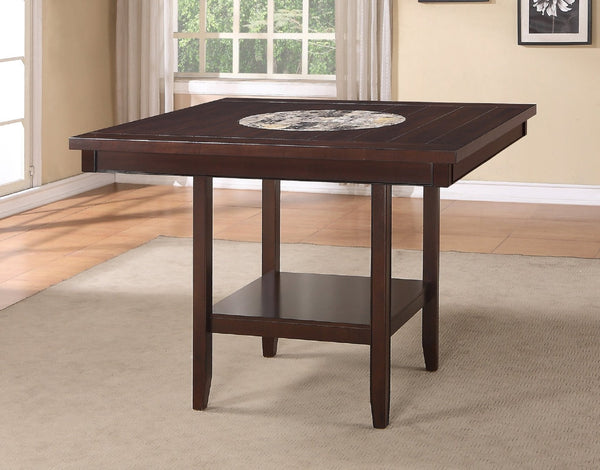 English Elm 6pc Counter Height Farmhouse Dining Set with Lazy Susan Espresso Finish and Bench Dark Brown B011S00775