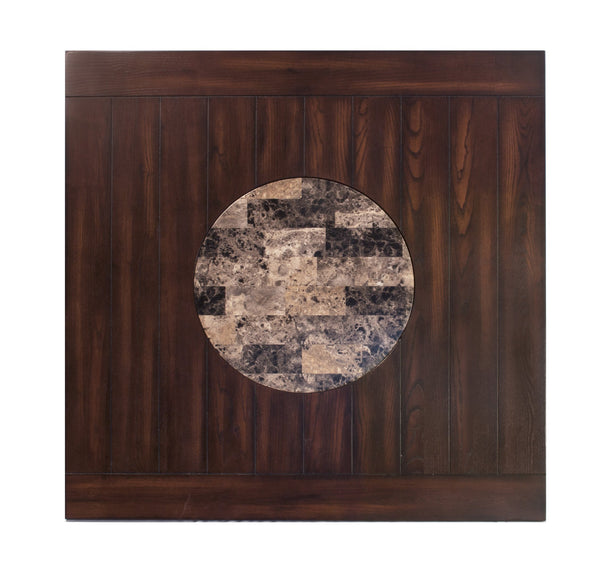 English Elm 1pc Contemporary Transitional Counter Height Dining Table with 20" Lazy Susan Plank Top and Storage Shelf Dark Brown 51.8 L x 51.8 W x 15 H B011P160136