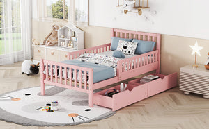 English Elm Twin Pinewood Platform Bed with Headboard, Guardrails & Two Underbed Drawers for Storage Pink 70.6 L x 17.1 W x 5.9 H N733P172696H