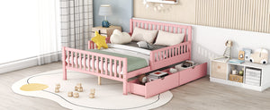English Elm Full Wood Platform Bed with Headboard, Guardrails & Underbed Storage Drawers – Sturdy Pine Frame, 450LB Capacity Pink 78.25 L x 18.5 W x 6 H N733P172700H
