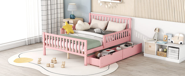 English Elm Full Wood Platform Bed with Headboard, Guardrails & Underbed Storage Drawers – Sturdy Pine Frame, 450LB Capacity Pink 78.25 L x 18.5 W x 6 H N733P172700H