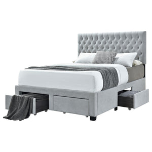 English Elm Light Grey Arched Tufted Full Storage Bed with Curved French Country Design, Elegant Guest Style B062S00277