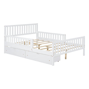 English Elm Full Wood Platform Bed with Headboard, Guardrails & Underbed Storage Drawers – Sturdy Pine Frame, 450LB Capacity White 78.25 L x 18.5 W x 6 H N733P172700K