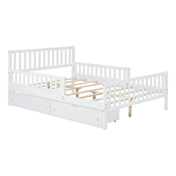 English Elm Full Wood Platform Bed with Headboard, Guardrails & Underbed Storage Drawers – Sturdy Pine Frame, 450LB Capacity White 78.25 L x 18.5 W x 6 H N733P172700K