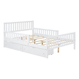 English Elm Full Size Wood Platform Bed With Guardrails On Both Sides and Two Storage Drawers ,White