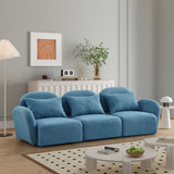 English Elm Living Room Furniture Three Seat Lazy Sofa Teddy Fabric Blue