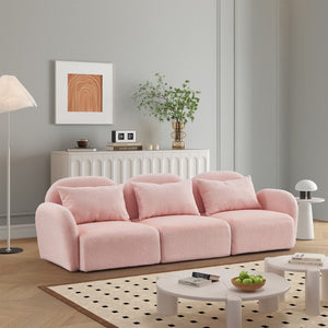 English Elm Living Room Furniture Three Seat Lazy Sofa Teddy Fabric Pink