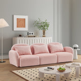 Cozy Pink Teddy Fabric Sofa - 3-Seat Living Room Furniture