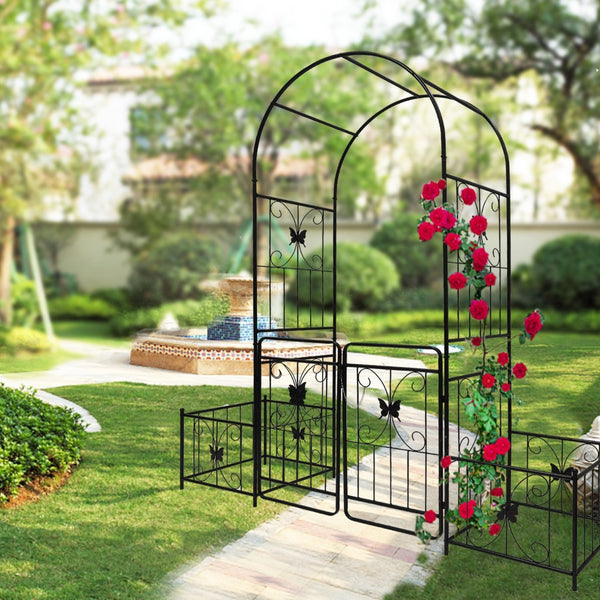 English Elm Metal Garden Arch with Double Gate Powder Coated Steel Frame for Climbing Plants W1586P148090