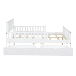 English Elm Full Wood Platform Bed with Headboard, Guardrails & Underbed Storage Drawers – Sturdy Pine Frame, 450LB Capacity White 78.25 L x 18.5 W x 6 H N733P172700K