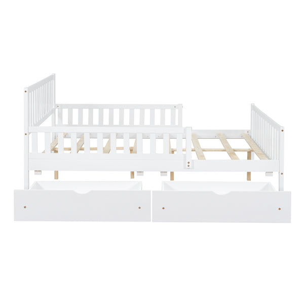 English Elm Full Wood Platform Bed with Headboard, Guardrails & Underbed Storage Drawers – Sturdy Pine Frame, 450LB Capacity White 78.25 L x 18.5 W x 6 H N733P172700K