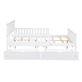 English Elm Full Size Wood Platform Bed With Guardrails On Both Sides and Two Storage Drawers ,White