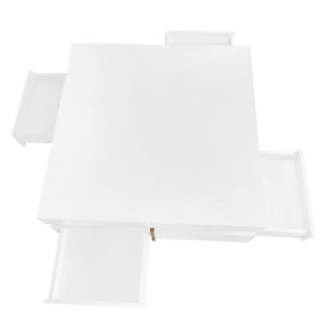English Elm On-trend Square Coffee Table High Gloss White Top Wood Grain Legs Four Drawer Storage WF314582AAK