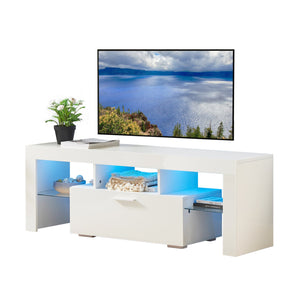 English Elm FashionTVstandTVcabinet,EntertainmentCenter,TVstationTV Modern White Media Console with 16 RGB LED Backlight & Remote Control, Durable Wood W67933539