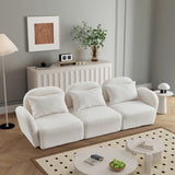 English Elm Living Room Furniture Three Seat Lazy Sofa Teddy Fabric White