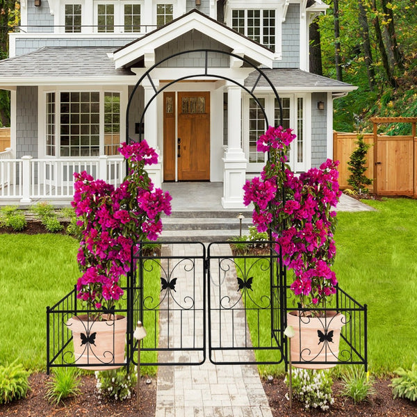 English Elm Metal Garden Arch with Double Gate Powder Coated Steel Frame for Climbing Plants W1586P148090