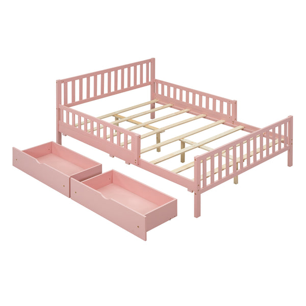 English Elm Full Wood Platform Bed with Headboard, Guardrails & Underbed Storage Drawers – Sturdy Pine Frame, 450LB Capacity Pink 78.25 L x 18.5 W x 6 H N733P172700H