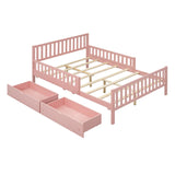 English Elm Full Size Wood Platform Bed With Guardrails On Both Sides and Two Storage Drawers ,Pink