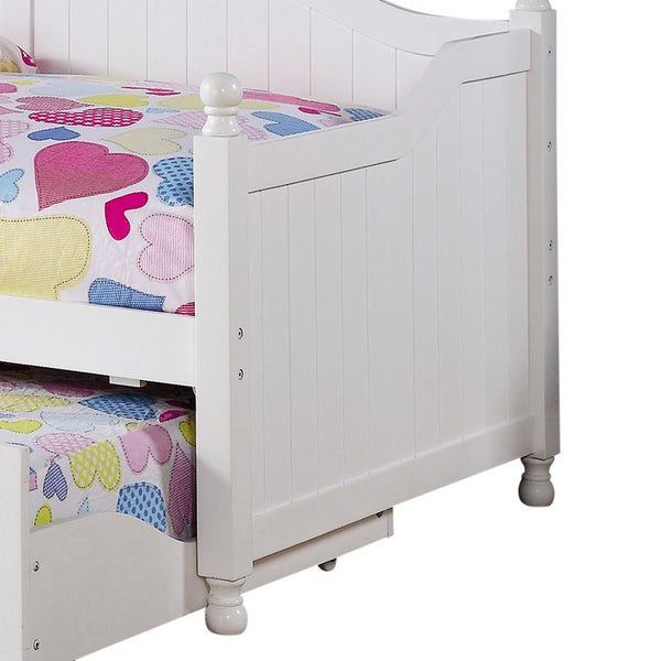 English Elm White Twin Daybed with Trundle - Elegant Curved Back, Slim Vertical Slats, Crystal Hardware, Guest-Ready Double Bed B062S00278