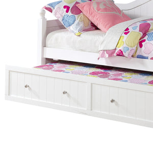 English Elm White Twin Daybed with Trundle - Elegant Curved Back, Slim Vertical Slats, Crystal Hardware, Guest-Ready Double Bed B062S00278