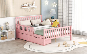 English Elm Full Wood Platform Bed with Headboard, Guardrails & Underbed Storage Drawers – Sturdy Pine Frame, 450LB Capacity Pink 78.25 L x 18.5 W x 6 H N733P172700H