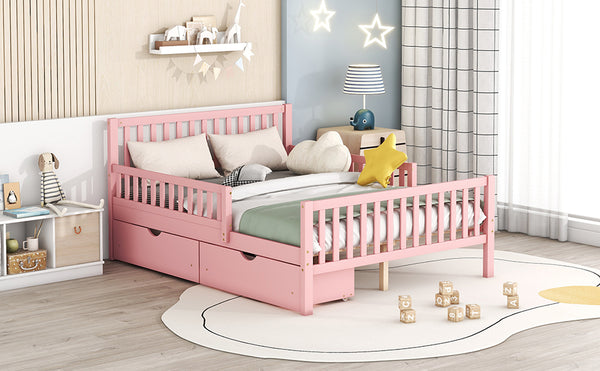 English Elm Full Wood Platform Bed with Headboard, Guardrails & Underbed Storage Drawers – Sturdy Pine Frame, 450LB Capacity Pink 78.25 L x 18.5 W x 6 H N733P172700H