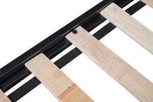 English Elm Metal Twin-over-Full Bunk Bed with Noise-Free Wood Slats, Full Guardrail, Sturdy Metal Frame, Safe Ladder W427P300275