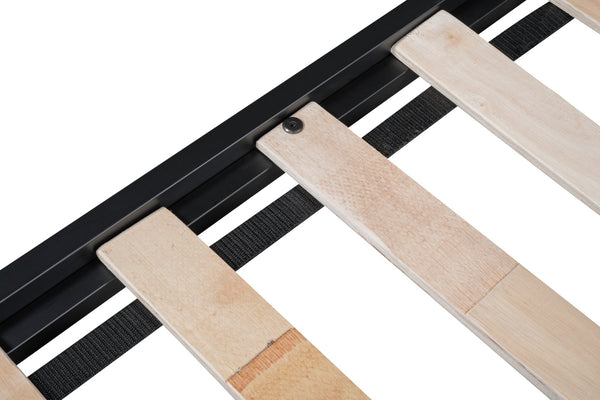 English Elm Metal Twin-over-Full Bunk Bed with Noise-Free Wood Slats, Full Guardrail, Sturdy Metal Frame, Safe Ladder W427P300275