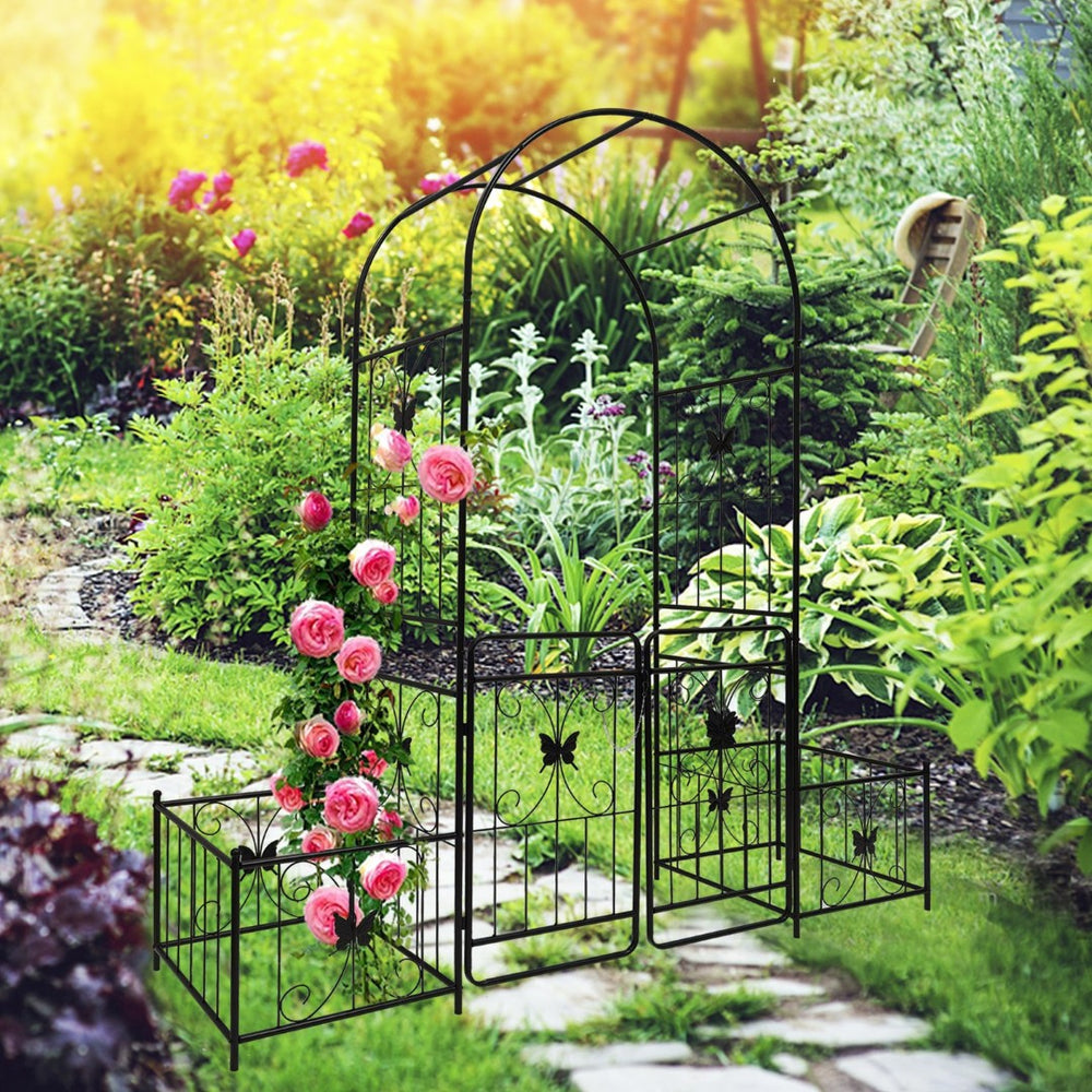 English Elm Metal Garden Arch with Double Gate Powder Coated Steel Frame for Climbing Plants W1586P148090