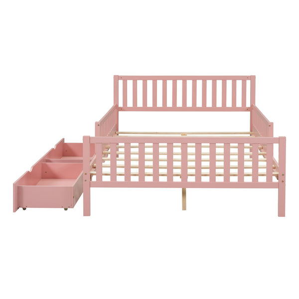 English Elm Full Wood Platform Bed with Headboard, Guardrails & Underbed Storage Drawers – Sturdy Pine Frame, 450LB Capacity Pink 78.25 L x 18.5 W x 6 H N733P172700H