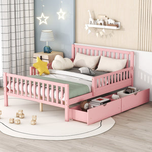English Elm Full Wood Platform Bed with Headboard, Guardrails & Underbed Storage Drawers – Sturdy Pine Frame, 450LB Capacity Pink 78.25 L x 18.5 W x 6 H N733P172700H