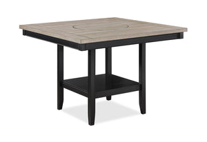 English Elm 1pc Contemporary Transitional Counter Height Dining Table with 20" Lazy Susan Plank Top and Storage Shelf Brown+Light Gray 51.8 L x 51.8 W x 15 H B011P160139