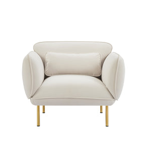 English Elm Oversized Velveta Accent Armchair in Beige — Plush Velvet Upholstered Sofa Chair with Metal Legs for Cozy Living Spaces W542P147987