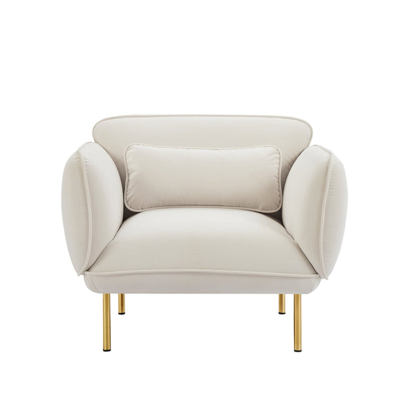 English Elm Oversized Velveta Accent Armchair in Beige — Plush Velvet Upholstered Sofa Chair with Metal Legs for Cozy Living Spaces W542P147987
