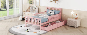 English Elm Twin Pinewood Platform Bed with Headboard, Guardrails & Two Underbed Drawers for Storage Pink 70.6 L x 17.1 W x 5.9 H N733P172696H