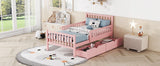 English Elm Twin Size Wood Platform Bed With Guardrails On Both Sides and Two Storage Drawers ,Pink