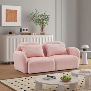 English Elm Living Room Furniture Lazy Sofa Loveseat Teddy Fabric Pink