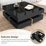 English Elm Modern High Gloss Coffee Table With 4 Drawers, Multi-Storage Square Cocktail Tea Table With Wood Grain Legs, Center Table For Living Room, 31.5''X31.5'', Black