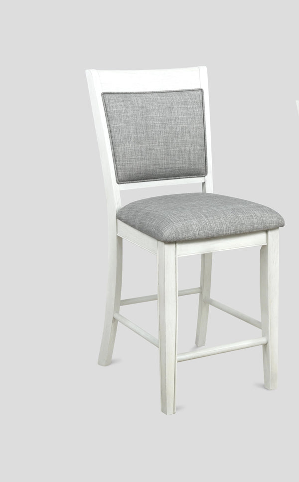 English Elm Farmhouse Upholstered Counter Height Chair Set of 2 with Linen-Look Seats, Wooden Frame, Footrest White 45 L x 22 W x 14.5 H B011P148063