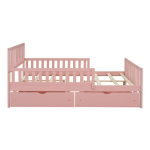 English Elm Full Wood Platform Bed with Headboard, Guardrails & Underbed Storage Drawers – Sturdy Pine Frame, 450LB Capacity Pink 78.25 L x 18.5 W x 6 H N733P172700H