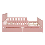 English Elm Full Size Wood Platform Bed With Guardrails On Both Sides and Two Storage Drawers ,Pink