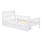 English Elm Twin Size Wood Platform Bed With Guardrails On Both Sides and Two Storage Drawers ,White