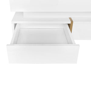 English Elm On-trend Square Coffee Table High Gloss White Top Wood Grain Legs Four Drawer Storage WF314582AAK