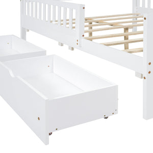 English Elm Full Wood Platform Bed with Headboard, Guardrails & Underbed Storage Drawers – Sturdy Pine Frame, 450LB Capacity White 78.25 L x 18.5 W x 6 H N733P172700K